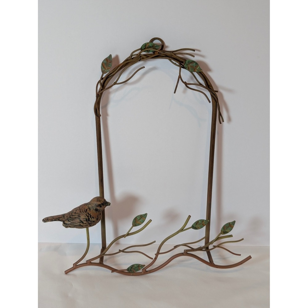 Rustic Metal Bird and Branch Arch Wall Decor Brown Painted Faux Verdigris Finish